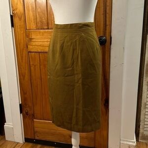 Linda Allard Ellen Tracy brown olive green silk midi skirt size 12